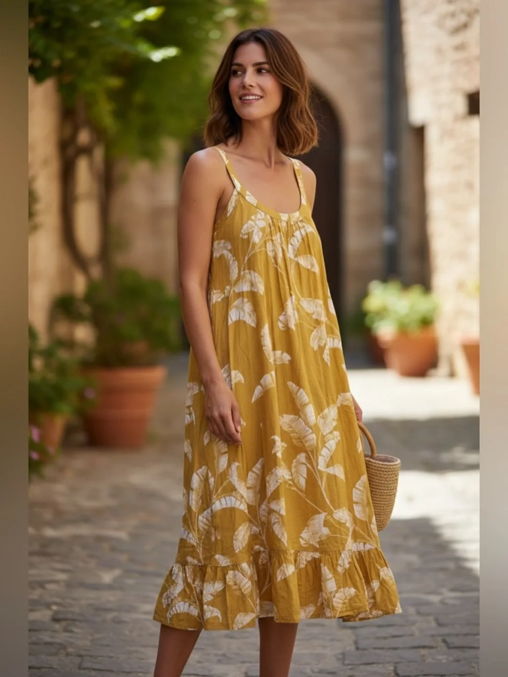 H&M Mustard Yellow Tropical Print Sundress - Picture 1 of 5